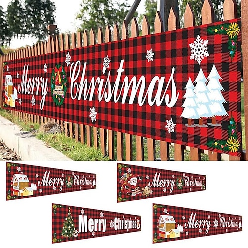 

Christmas Party Decoration Pull Flag Supplies Buffalo Plaid Banner Holiday Decoration Background Arrangement Banner