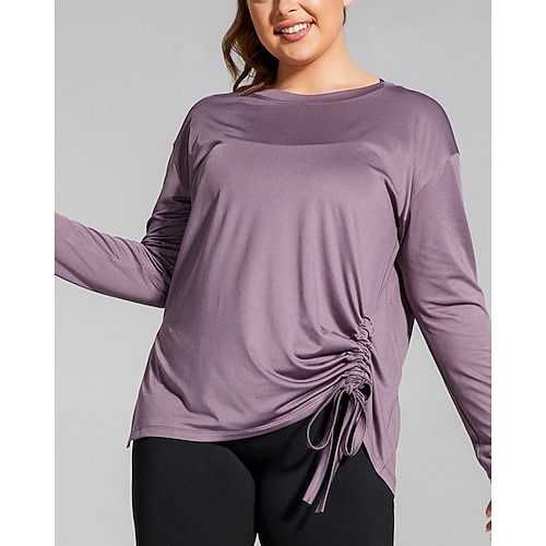 

Women's Oversize Loose Running Fitness Suit Hollow Out Blouse T-shirt Long Sleeve Yoga Suit Drawstring Quick Drying Sports Top