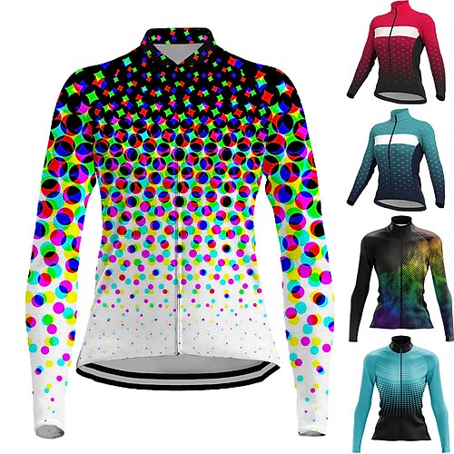 

Women's Cycling Jersey Long Sleeve Bike Jersey Top with 3 Rear Pockets Mountain Bike MTB Road Bike Cycling Breathable Quick Dry Moisture Wicking Reflective Strips Black Red Blue Polka Dot Spandex