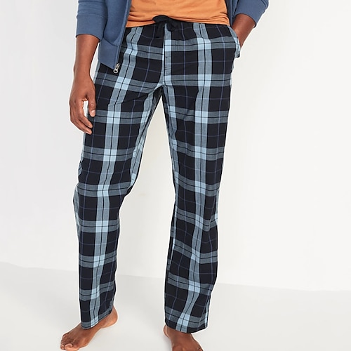 

Men's Loungewear Flannel Pajama Pants Lounge Pants Grid / Plaid Basic Fashion Simple Home Daily Spandex Warm Breathable Pant Elastic Waist Winter Fall Black Blue