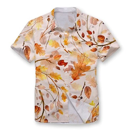 

Men's Shirt Graphic Prints Leaves Turndown Green Yellow 3D Print Outdoor Street Short Sleeves Button-Down Print Clothing Apparel Tropical Fashion Hawaiian Soft