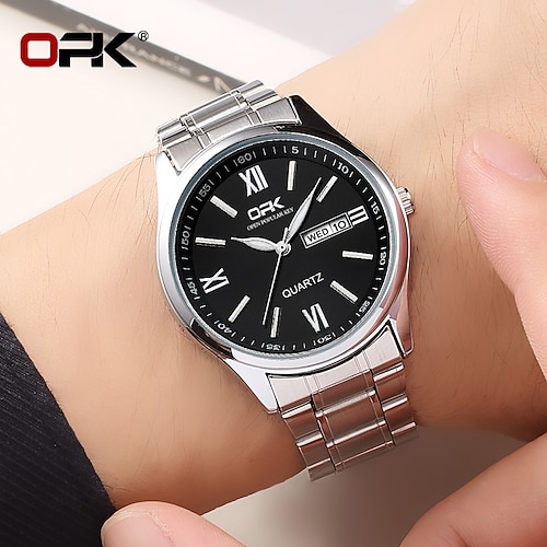 

OPK Brand Quartz Watch for Men Analog Quartz Sporty Stylish Minimalist Waterproof Calendar Noctilucent Alloy Stainless Steel Classic Theme Wrist Watch