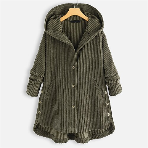 

Women's Winter Jacket Hoodie Jacket Windproof Warm Outdoor Daily Wear Vacation Going out Button Pocket Corduroy Single Breasted Hoodie Casual Casual Daily Modern Retro Solid Color Regular Fit