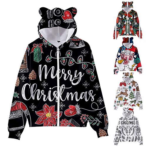 

Kids Boys Christmas Hoodie Jacket Outerwear Letter Santa Claus Christmas Tree Long Sleeve Coat Casual Fashion Daily Green Black Red Fall 7-13 Years