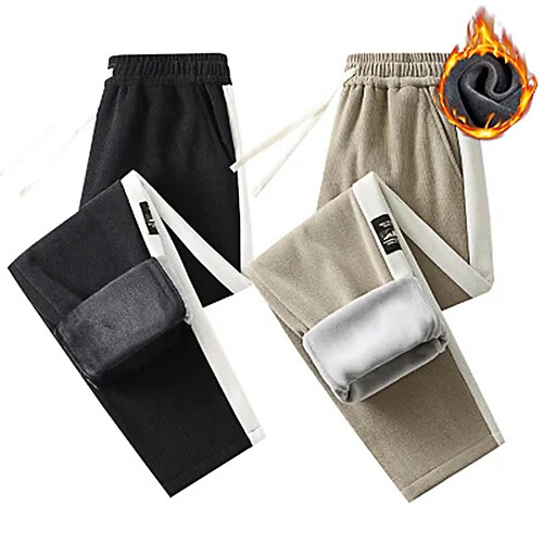 

Men's Fleece Pants Winter Pants Trousers Casual Pants Drawstring Elastic Waist Straight Leg Patchwork Comfort Warm Casual Daily Going out Streetwear Stylish Black khaki Micro-elastic
