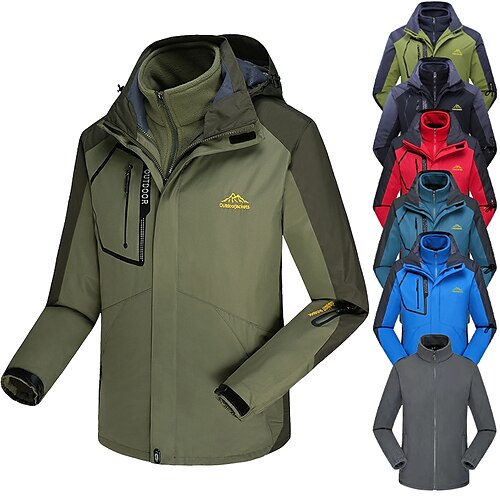 

Men's Hiking 3-in-1 Jackets Ski Jacket Hiking Fleece Jacket Winter Outdoor Thermal Warm Fleece Lining Waterproof Windproof Outerwear Windbreaker Trench Coat Hunting Ski / Snowboard Fishing Black