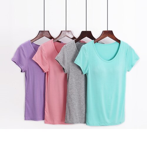 

Women's T shirt Tee Patchwork Solid / Plain Color Classic Round Neck Regular Summer Wine Red Green Black Purple Pink