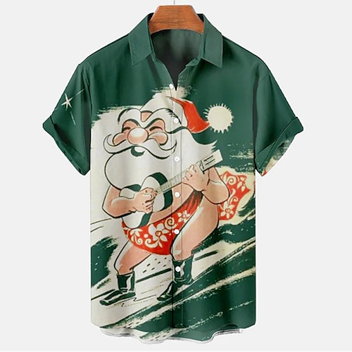 

Men's Shirt Santa Claus Graphic Prints Ugly Christmas Turndown Green Black 3D Print Christmas Street Short Sleeves Button-Down Print Clothing Apparel Fashion Designer Casual Soft