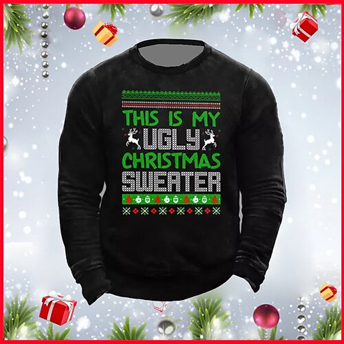 

Men's Sweatshirt Pullover Black Navy Blue Crew Neck Letter Graphic Prints Print Christmas Daily Sports 3D Print Basic Streetwear Designer Spring Fall Clothing Apparel Hoodies Sweatshirts