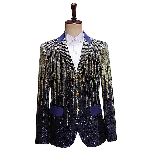 

Disco 1980s Slim Fit Tuxedo Suits & Blazers Notch Lapel Men's Sequins Costume Vintage Cosplay Party Long Sleeve Coat Christmas