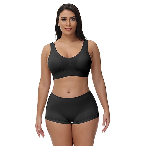 

Women's Bra Shorts Sets Underwear Shorts Basic Black Beige Sports Outdoor Casual Solid Color U Neck S M L XL XXL