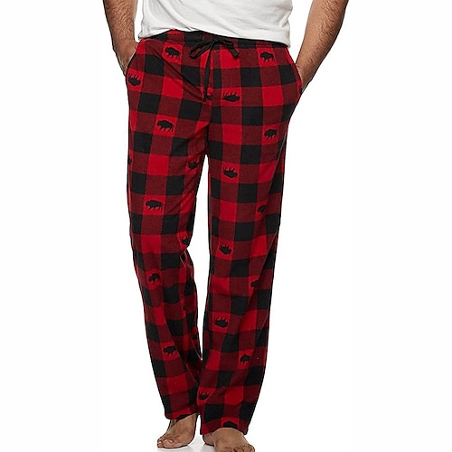 

Men's Loungewear Flannel Pajama Pants Lounge Pants Grid / Plaid Basic Fashion Simple Home Daily Spandex Warm Breathable Pant Elastic Waist Winter Fall Red black Green