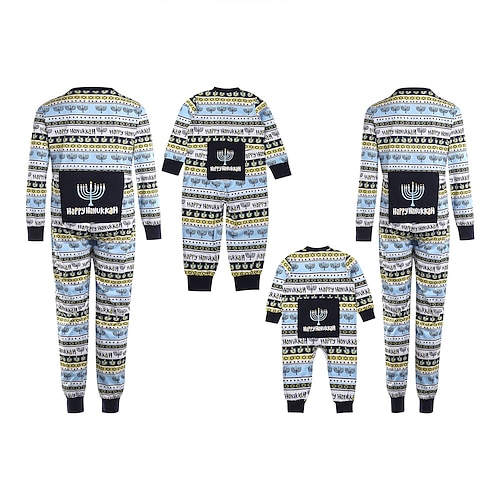 

Christmas Pajamas Family Graphic Stripe Home Blue Long Sleeve Basic Matching Outfits