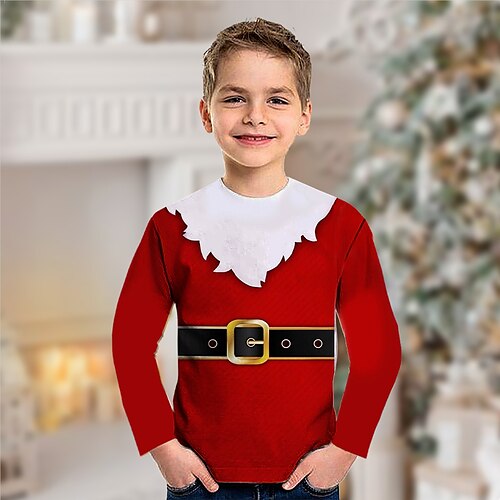 

Toddler Boys Christmas T shirt Tee Santa Claus Ugly Christmas Long Sleeve Crewneck Children Top Casual 3D Print Fashion Daily Winter Fall Wine 7-13 Years