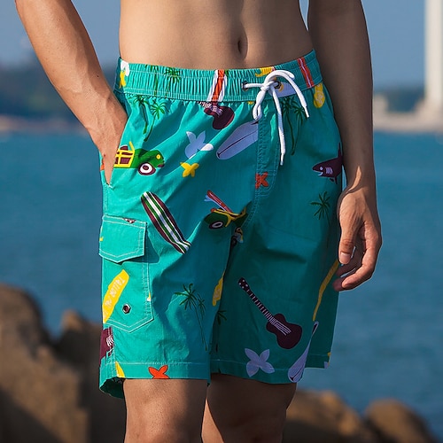 

Men's Swim Shorts Swim Trunks Board Shorts Drawstring Elastic Waist Cartoon Print Comfort Breathable Short Casual Daily Beach Fashion Streetwear Green Orange Micro-elastic