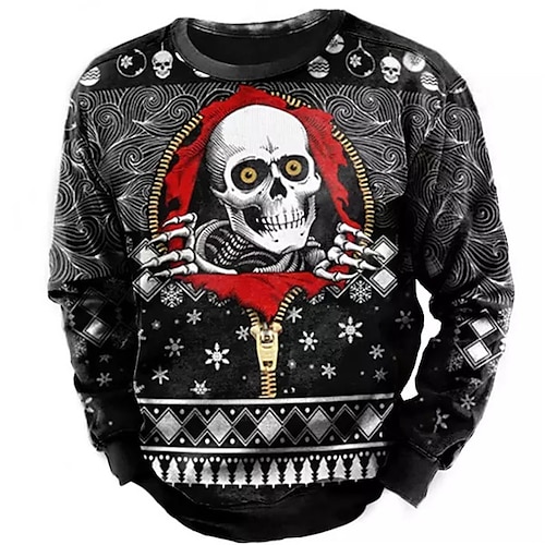 

Men's Sweatshirt Pullover Black Crew Neck Skull Graphic Prints Snowflake Print Christmas Daily Sports 3D Print Basic Streetwear Designer Spring Fall Clothing Apparel Hoodies Sweatshirts