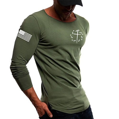 

Men's T shirt Tee Graphic Prints Cross Crew Neck Black Army Green Beige Hot Stamping Street Sports Long Sleeve Print Clothing Apparel Basic Designer Casual Comfortable