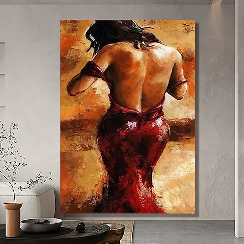 

Handmade Oil Painting Hand Painted Vertical People Contemporary Modern Rolled Canvas (No Frame)