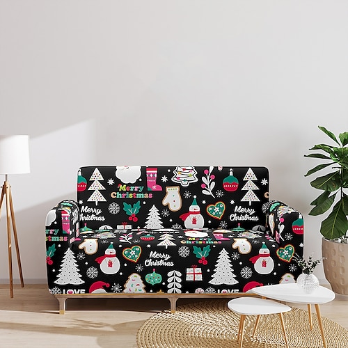 

Christmas Printed Sofa Cover Elastic Soft Durable Sofa Cover 1 Piece Brushed Polyester Washable Furniture Protective Cover Suitable for Armchair Seat/Double Seat Sofa/Single Sofa/Three Seat Sofa