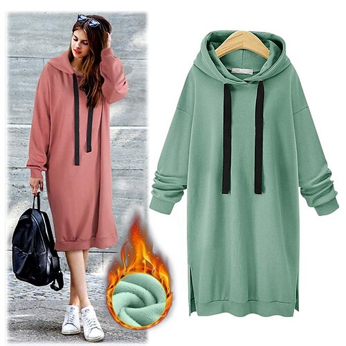 

200 jin autumn and winter new korean version loose large size mid-length pullover sweater women's loose long-sleeved hooded sweater dress