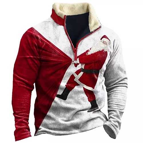 

Men's Zip Up Sweatshirt Pullover RedGray Black Royal Blue Dark Gray Red Half Zip Santa Claus Graphic Prints Ugly Christmas Zipper Print Christmas Daily Sports 3D Print Basic Casual Thin fleece Winter