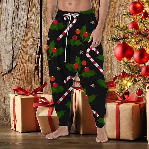 

Men's Christmas Pants Trousers Baggy Harem Pants Drawstring Elastic Waist 3D Print Graphic Prints Christmas Comfort Breathable Casual Daily Holiday Streetwear Designer Green Black Micro-elastic