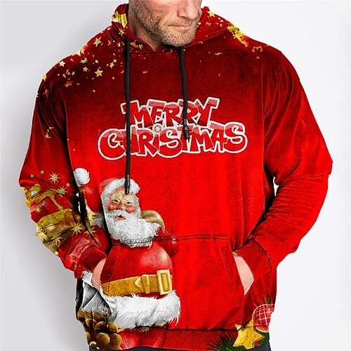 

Men's Plus Size Pullover Hoodie Sweatshirt Big and Tall Santa Claus Hooded Long Sleeve Spring & Fall Basic Fashion Streetwear Comfortable Work Daily Wear Tops