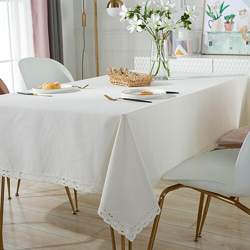 

Rectangle Textured Tablecloth White Tablecloths with Lace,Wrinkle Free Table Cloth, Kitchen Dinning Tabletop Decoration, Fabric Table Cover for Outdoor and Indoor Use