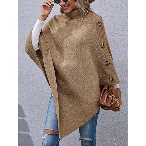 

2022 european and american autumn and winter new foreign trade amazon independent station button high-neck irregular sweater shawl cloak