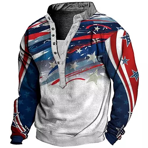 

Men's Sweatshirt Pullover Blue Standing Collar Graphic Prints National Flag Print Casual Daily Sports 3D Print Streetwear Designer Casual Spring & Fall Clothing Apparel Hoodies Sweatshirts