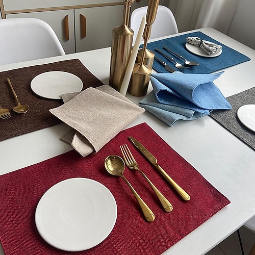 

Cloth Placemats Cotton Linen Blend Washable Farmhouse Dining Table Mats for Indoors & Outdoors, Easy to Clean