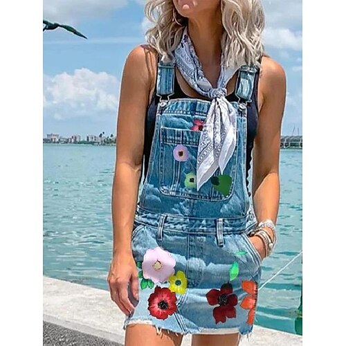 

Damen Overall Mini Denim Hellblau Röcke Bedruckt S M L