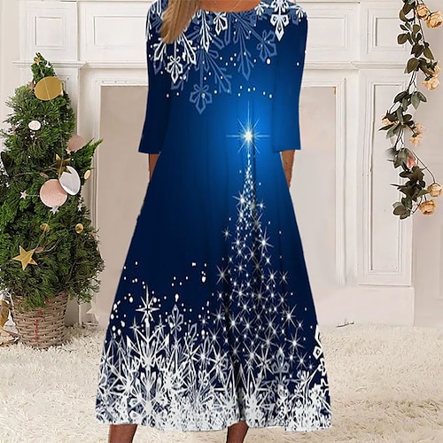 

Women's Christmas Casual Dress Shift Dress Midi Dress Midi Dress Black Blue 3/4 Length Sleeve Tree Ruched Winter Fall Autumn Round Neck Fashion Daily 2022 S M L XL XXL 3XL