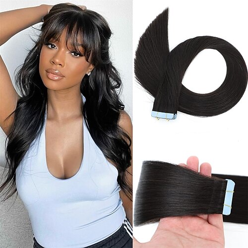 

tape i hair extensions menneskehår naturlig sort ægte menneskehår tape i extensions 14 tommer remy tape i hair extensions 20 stk 40g sømløs skin weft tape i human hair extensions til kvinder