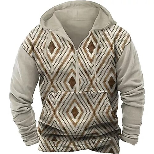

Men's Zip Up Hoodies Pullover Khaki Hooded Geometric Bohemian Style Graphic Prints Half Zip Front Pocket Daily Holiday Going out 3D Print Basic Designer Casual Spring Fall Clothing Apparel Hoodies