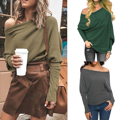 

Women's Blouse Patchwork Cold Shoulder Solid / Plain Color Classic Sweet Round Neck Regular Spring & Fall Dark Green Army Green Grey