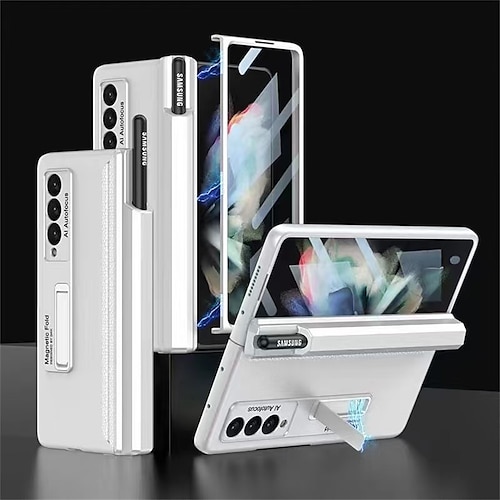 

Phone Case For Samsung Galaxy Flip Z Fold 3 Pencil Holder Magnetic Full Body Protective Solid Colored TPU