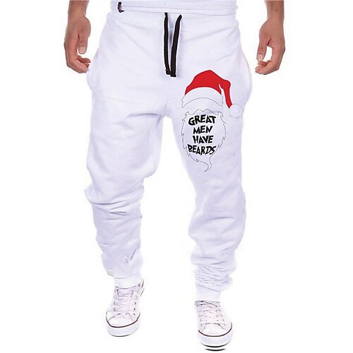 

Men's Sweatpants Joggers Trousers Drawstring Elastic Waist Print Graphic Prints Christmas Comfort Sports Outdoor Casual Daily Cotton Blend Terry Streetwear Stylish Black Grey Micro-elastic / Designer