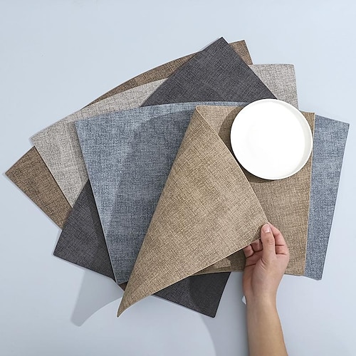 

New Chinese Style Fan-shaped Cloth Grain Leather Placemat Double-sided Oil-proof And Waterproof Insulation Pad Hotel Round Table Western Placemat