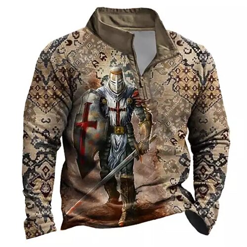 

Men's Zip Up Sweatshirt Pullover Brown Half Zip Knights Templar Graphic Prints Zipper Print Daily Sports 3D Print Basic Designer Casual Spring Fall Clothing Apparel Knight Hoodies Sweatshirts