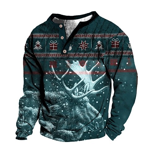 

Men's Sweatshirt Pullover Light Blue Elk Graphic Prints Print Casual Daily Sports 3D Print Basic Streetwear Designer Spring Fall Clothing Apparel Hoodies Sweatshirts