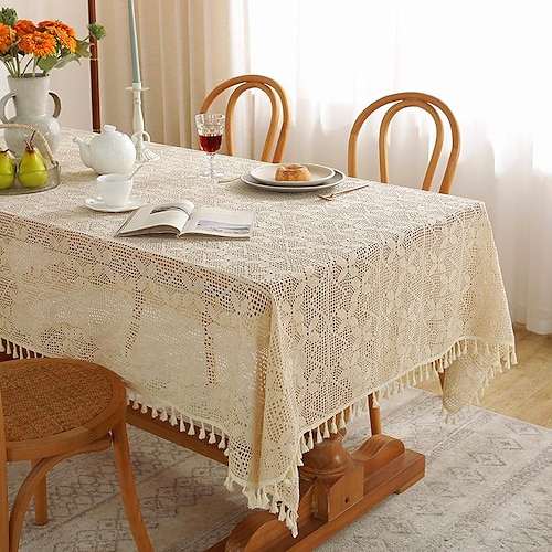 

retro tablecloth american pastoral knitting crochet yarn tablecloth tassel art lace coffee table table cloth cover towel wholesale