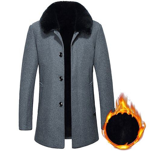 

Men's Winter Coat Wool Coat Overcoat Casual Daily Wear Winter Wool Thermal Warm Outerwear Clothing Apparel Fashion Streetwear Solid Colored Fur Trim Turndown Single Breasted