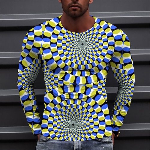 

Men's T shirt Tee Optical Illusion Graphic Prints Crew Neck Blue Purple Pink Light Blue 3D Print Outdoor Street Long Sleeve Print Clothing Apparel Basic Sports Designer Casual