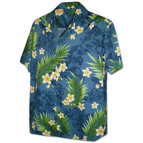 

Men's Shirt Floral Graphic Prints Turndown Green Black Blue Navy Blue 3D Print Outdoor Street Short Sleeve Button-Down Print Clothing Apparel Tropical Fashion Hawaiian Soft