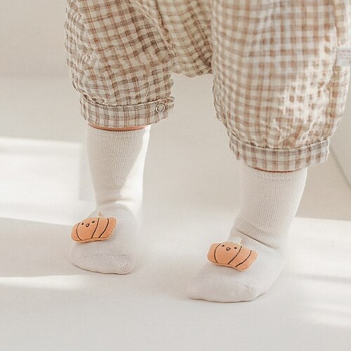

Toddler Unisex 3 Pairs Stockings Yellow Dusty Blue Light gray Solid Color Jacquard Print Winter Fall Sweet Home 1-4 Years