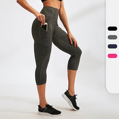 

Women's Running Tights Leggings Compression 3/4 Pants Side Pockets Bottoms Athletic Athleisure Spandex Breathable Quick Dry Moisture Wicking Fitness Gym Workout Running Sportswear Activewear Solid