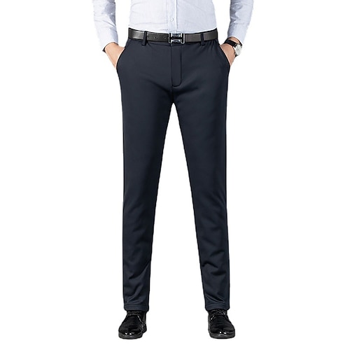 

Men's Dress Pants Thick Warm Long Micro-elastic Standard Fit Solid Color Black Dark Navy 2022