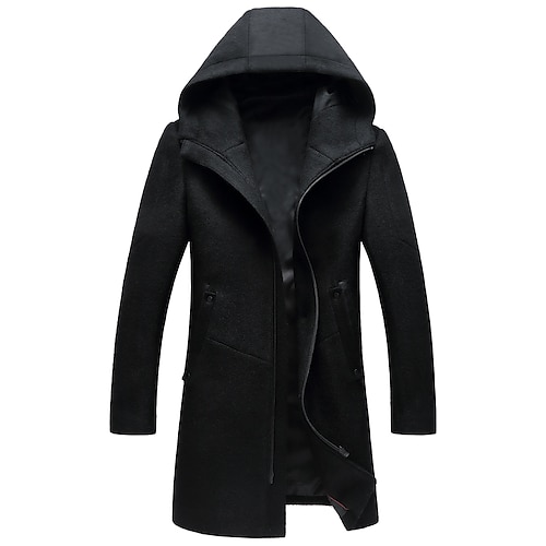 

Men's Winter Coat Wool Coat Overcoat Daily Wear Going out Fall & Winter Polyester Thermal Warm Washable Outerwear Clothing Apparel Fashion Warm Ups Solid Colored Pocket Hooded Zipper