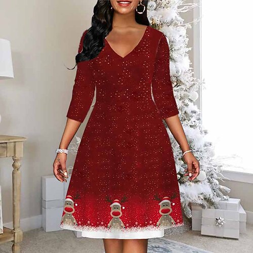 

Women's Red Brown Long Sleeve Elk Print Winter Autumn V Neck Fashion Christmas Daily Weekend Loose Fit 2022 S M L XL 2XL 3XL 4XL 5XL 6XL